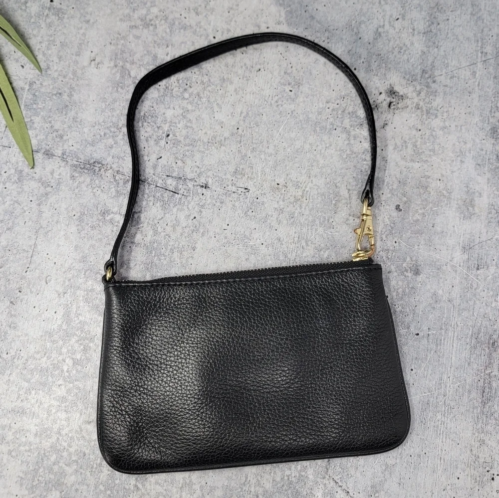 Michael Kors Fulton Black Pebbled Leather Medallion Wristlet